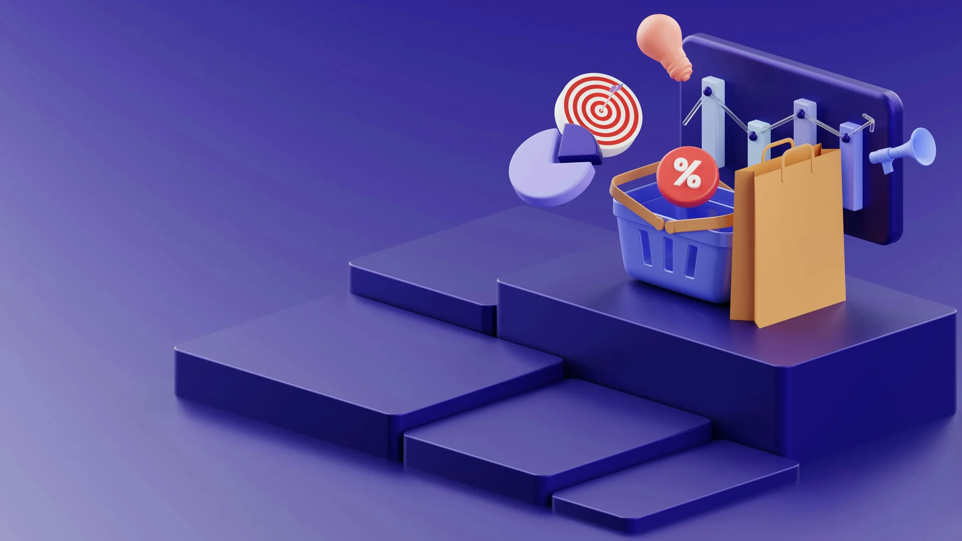 Ecommerce website builder dashboard with shopping cart and analytics